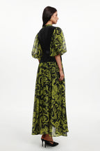 Secyij Resort Flowy Puff Sleeve Printed Woven Maxi Dress	