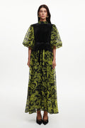 Secyij Resort Flowy Puff Sleeve Printed Woven Maxi Dress	