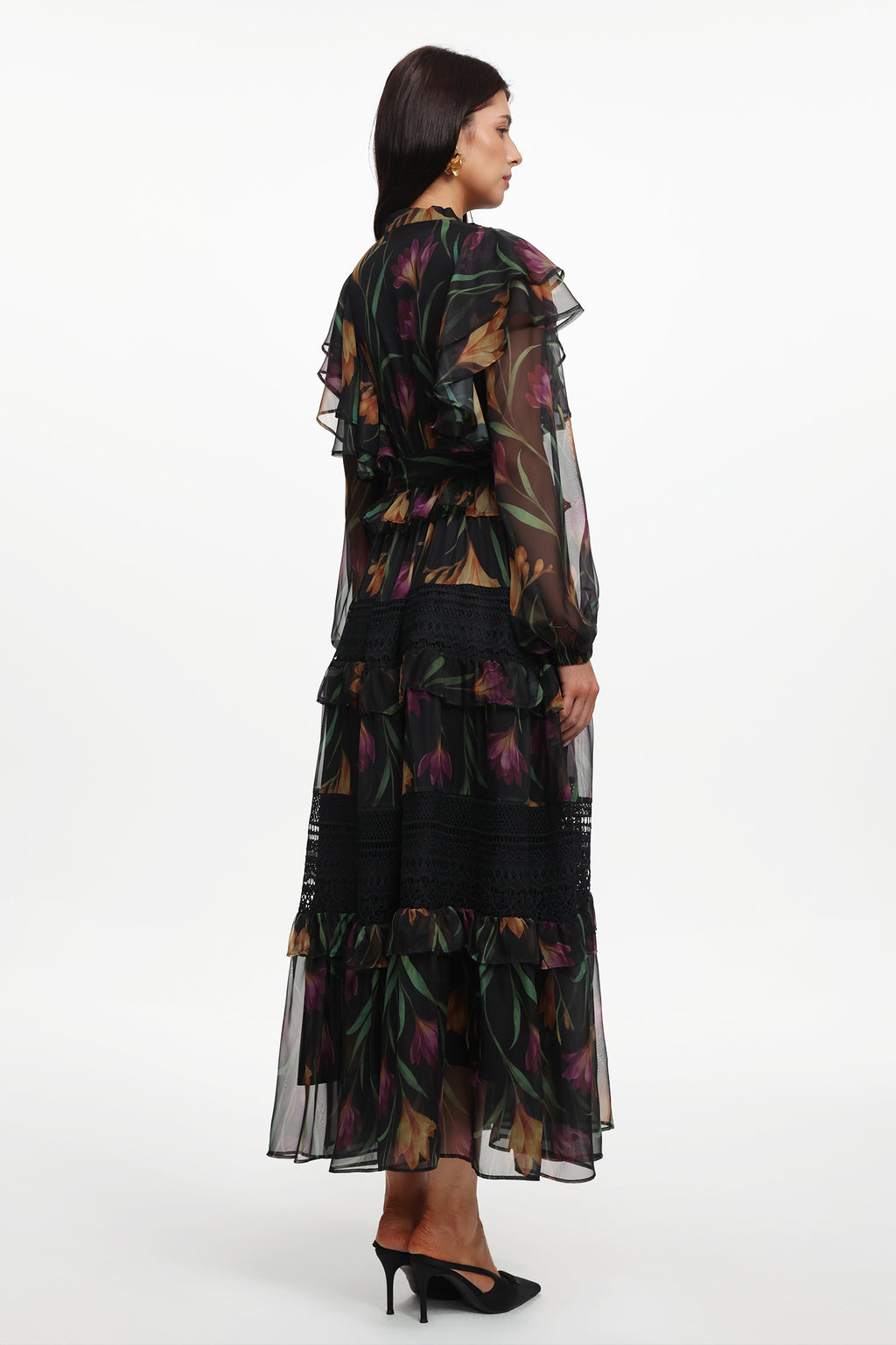 Gilian Resort Flowy Long Sleeve Floral Printed Ruffle Woven Maxi Dress	