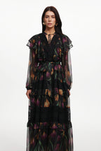 Gilian Resort Flowy Long Sleeve Floral Printed Ruffle Woven Maxi Dress	