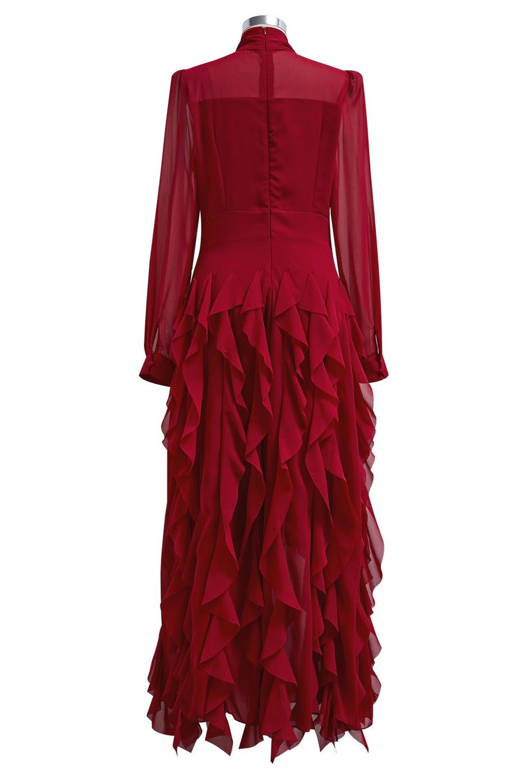 Serena Bow Neck Ruffle Midi Gown-Red