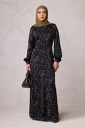Qamar Long Sleeve Maxi Dress-Black