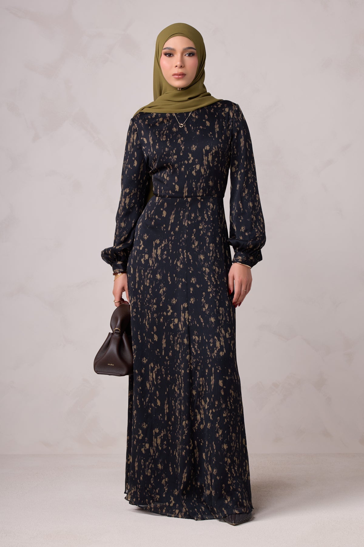 Qamar Long Sleeve Maxi Dress-Black