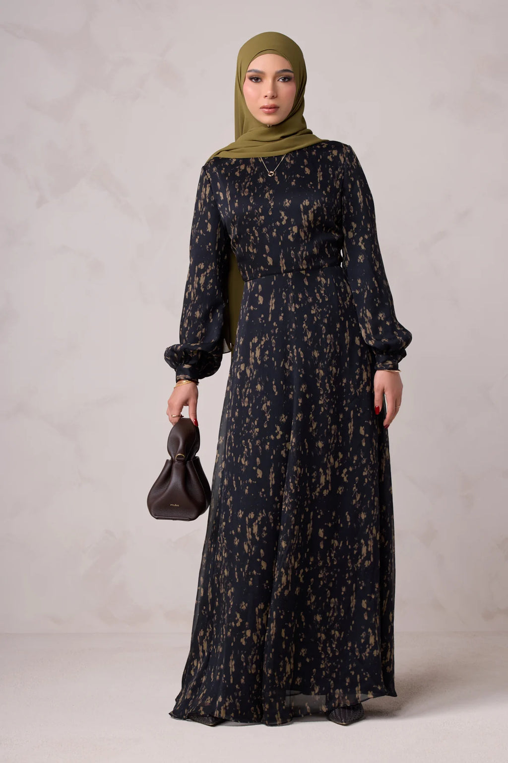 Qamar Long Sleeve Maxi Dress-Black
