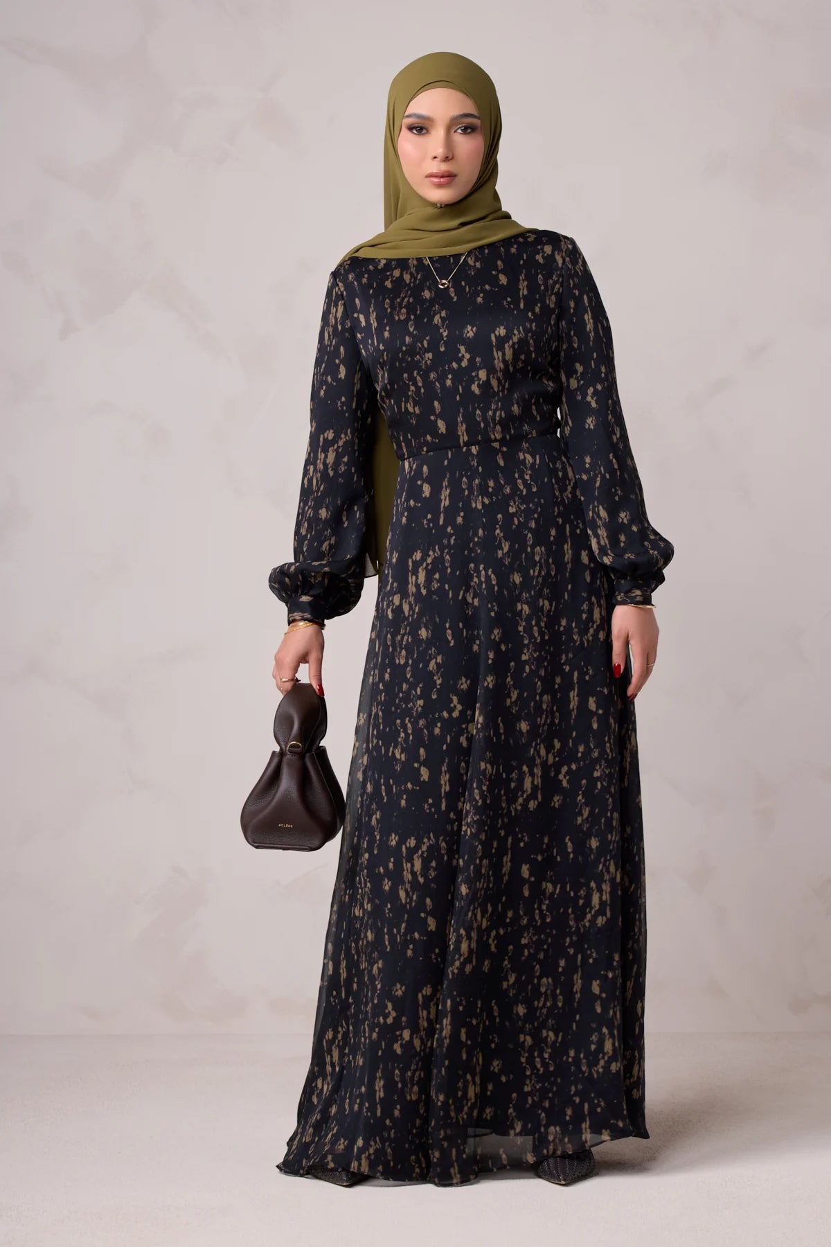 Qamar Long Sleeve Maxi Dress-Black