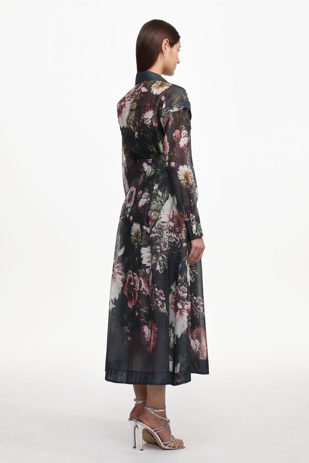 Frida Elegant Flowy Long Sleeve Floral Print Woven Black Maxi Dress	