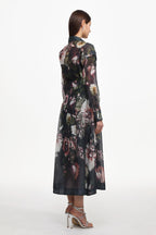 Frida Elegant Flowy Long Sleeve Floral Print Woven Black Maxi Dress	