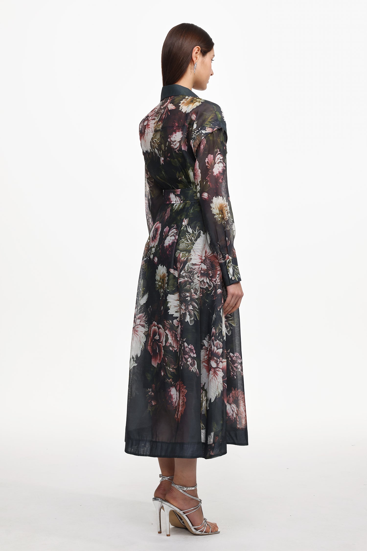 Frida Elegant Flowy Long Sleeve Floral Print Woven Black Maxi Dress	