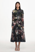 Frida Elegant Flowy Long Sleeve Floral Print Woven Black Maxi Dress	