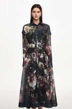 Frida Elegant Flowy Long Sleeve Floral Print Woven Black Maxi Dress	