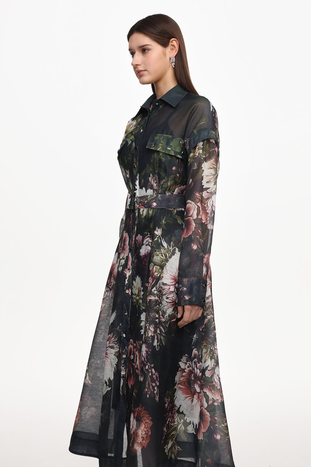 Frida Elegant Flowy Long Sleeve Floral Print Woven Black Maxi Dress	