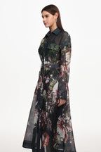 Frida Elegant Flowy Long Sleeve Floral Print Woven Black Maxi Dress	