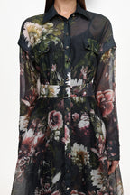 Frida Elegant Flowy Long Sleeve Floral Print Woven Black Maxi Dress	