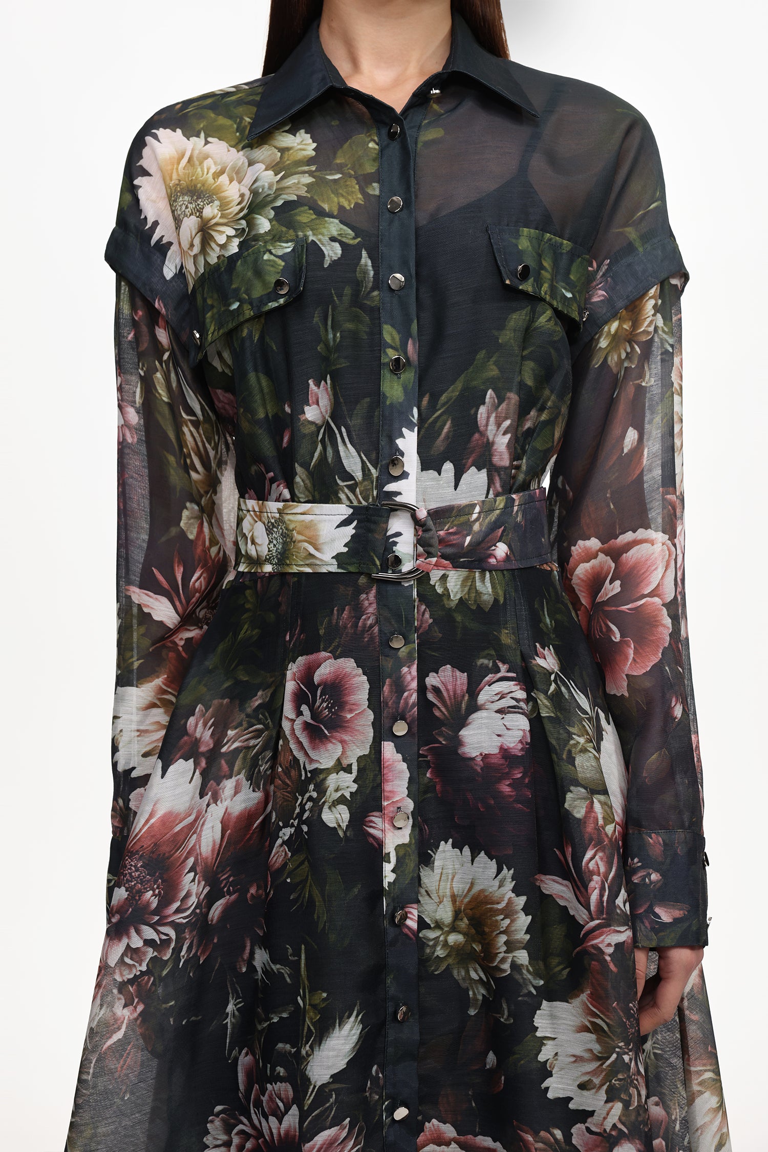 Frida Elegant Flowy Long Sleeve Floral Print Woven Black Maxi Dress	