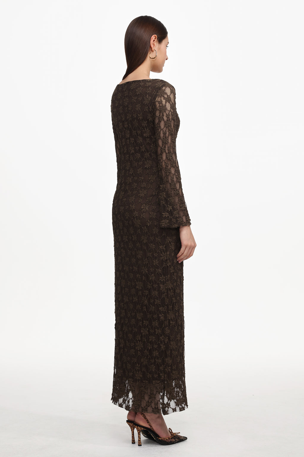 Kyli Elegant Flowy Long Sleeve Lace Knit Maxi Dress	