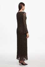 Kyli Elegant Flowy Long Sleeve Lace Knit Maxi Dress	