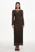 Kyli Elegant Flowy Long Sleeve Lace Knit Maxi Dress	