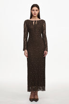 Kyli Elegant Flowy Long Sleeve Lace Knit Maxi Dress	