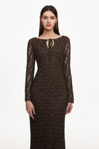 Kyli Elegant Flowy Long Sleeve Lace Knit Maxi Dress	