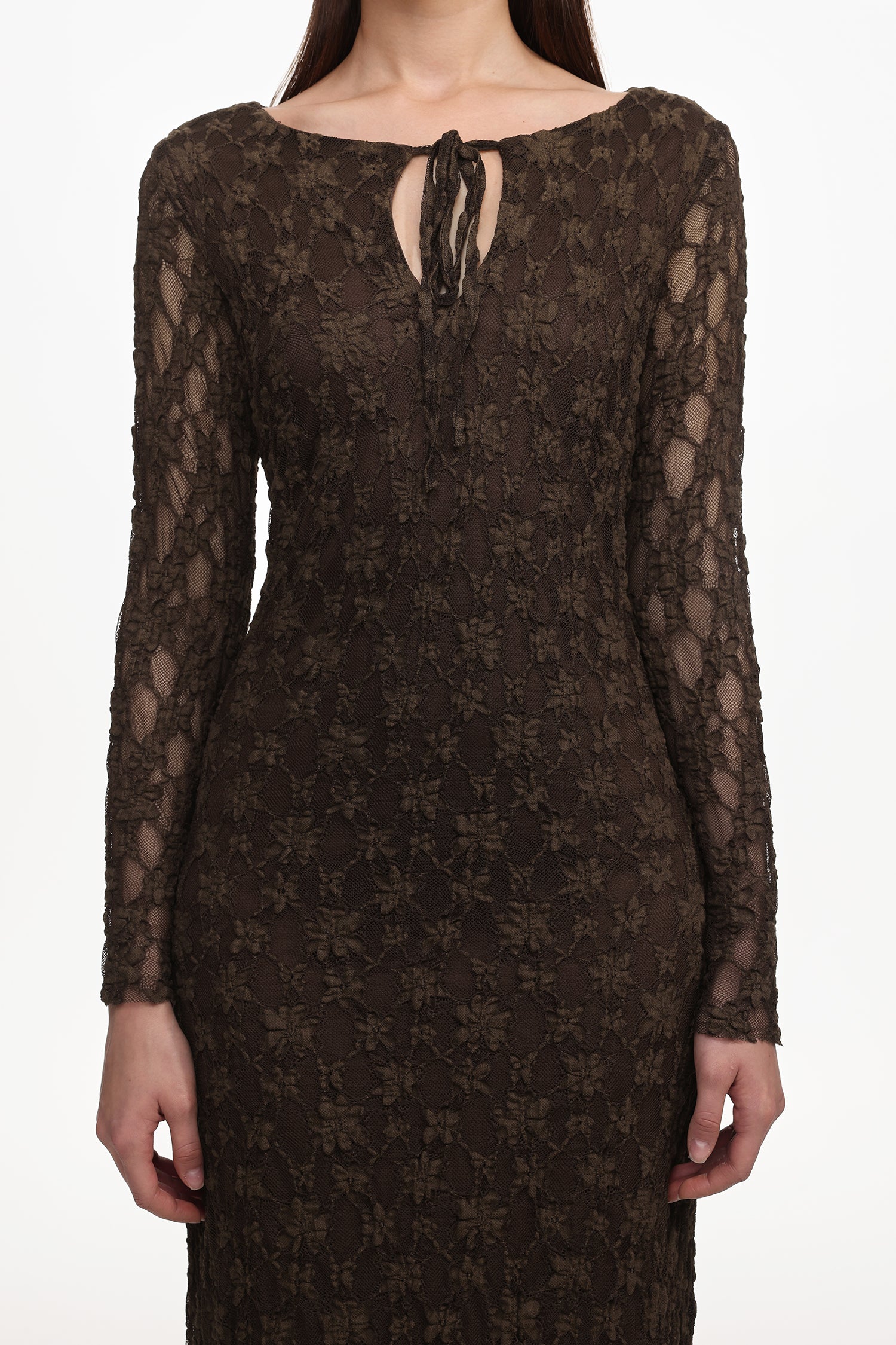 Kyli Elegant Flowy Long Sleeve Lace Knit Maxi Dress	