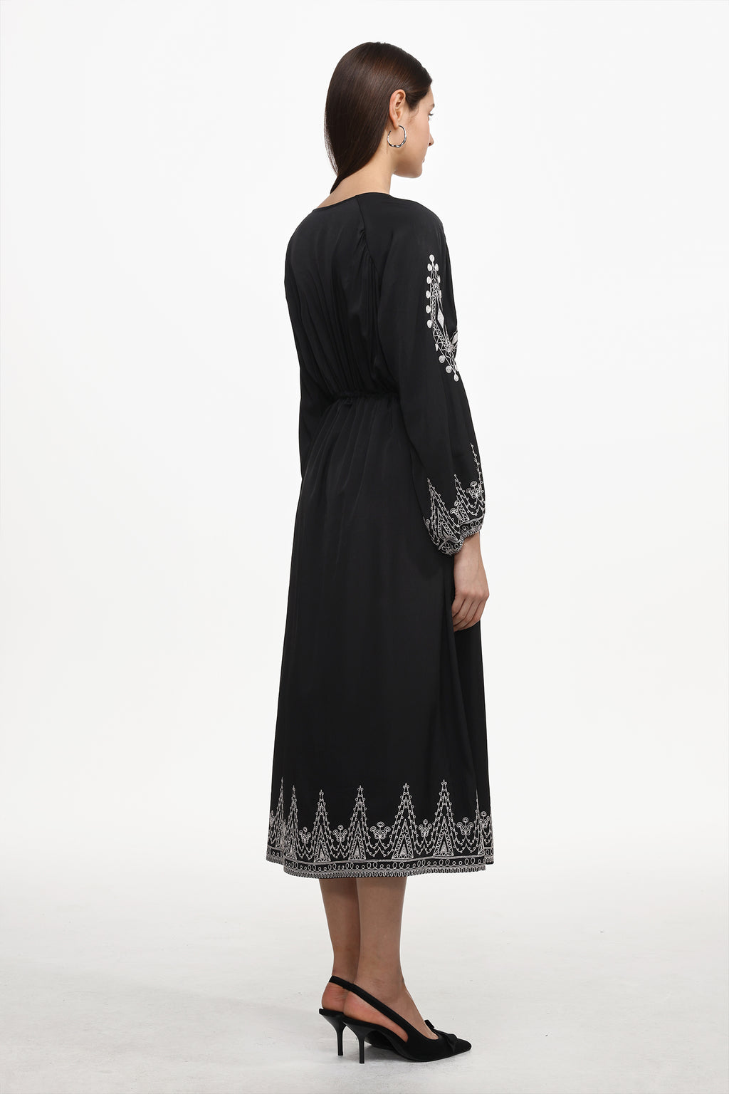 Wedasa Resort Flowy Round Neck Long Sleeve Print Woven Maxi Dress	
