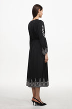Wedasa Resort Flowy Round Neck Long Sleeve Print Woven Maxi Dress	