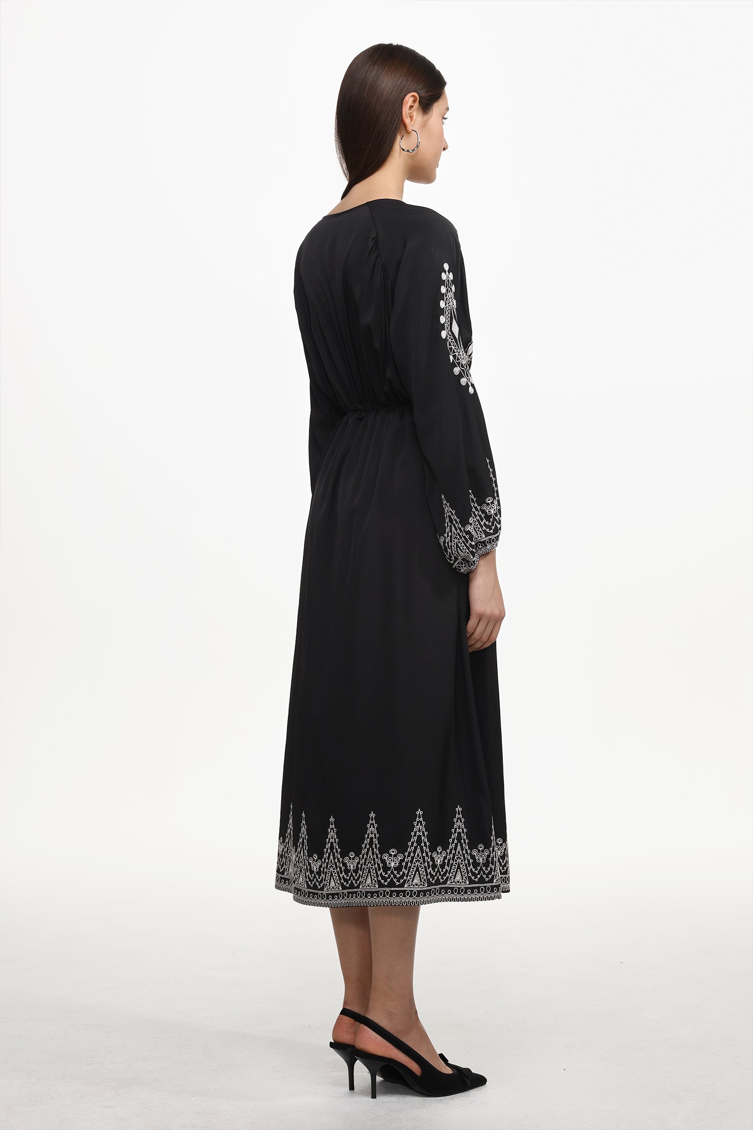 Wedasa Resort Flowy Round Neck Long Sleeve Print Woven Maxi Dress	