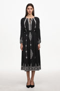 Wedasa Resort Flowy Round Neck Long Sleeve Print Woven Maxi Dress	