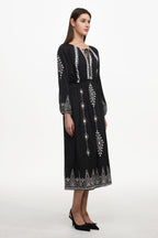 Wedasa Resort Flowy Round Neck Long Sleeve Print Woven Maxi Dress	