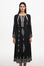Wedasa Resort Flowy Round Neck Long Sleeve Print Woven Maxi Dress	