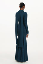 Susa Elegant Contour V Neck Long Sleeve Ruched Knit Maxi Dress	
