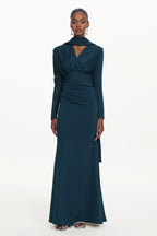 Susa Elegant Contour V Neck Long Sleeve Ruched Knit Maxi Dress	