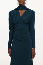 Susa Elegant Contour V Neck Long Sleeve Ruched Knit Maxi Dress	
