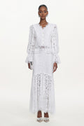 Tris Elegant Flowy Long Sleeve Pearl Buttoned Lace Top and Skirt Set	