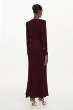 Romita Elegant Tailored V Neck Long Sleeve Pearl Maxi Dress	