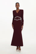 Romita Elegant Tailored V Neck Long Sleeve Pearl Maxi Dress	