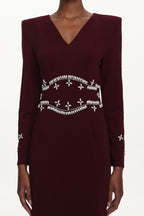 Romita Elegant Tailored V Neck Long Sleeve Pearl Maxi Dress	