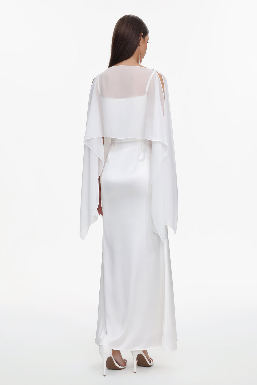 Sinai Elegant Flowy Sleeveless Chiffon Cape Maxi Dress	