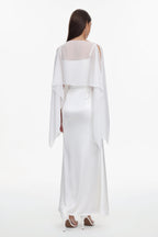 Sinai Elegant Flowy Sleeveless Chiffon Cape Maxi Dress	