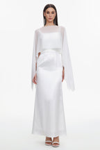 Sinai Elegant Flowy Sleeveless Chiffon Cape Maxi Dress	