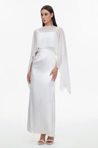 Sinai Elegant Flowy Sleeveless Chiffon Cape Maxi Dress	