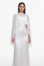 Sinai Elegant Flowy Sleeveless Chiffon Cape Maxi Dress	