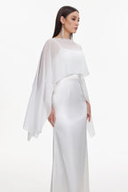 Sinai Elegant Flowy Sleeveless Chiffon Cape Maxi Dress	