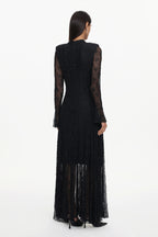 Hunter Elegant Contour Long Sleeve Crystal Lace Black Maxi Dress	