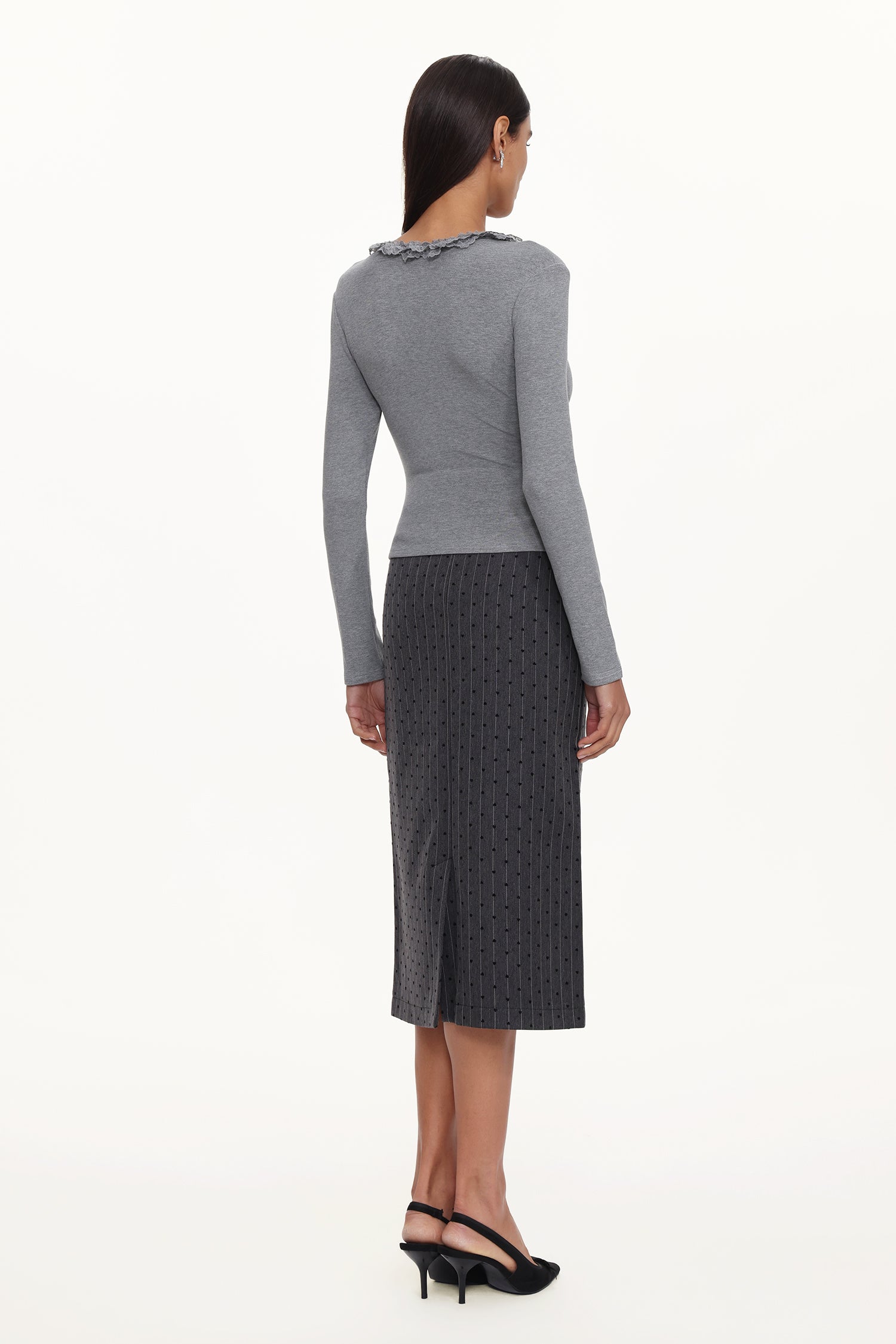 Jenny Chic Contour V Neck Long Sleeve Lace Knit Top	