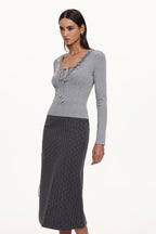 Jenny Chic Contour V Neck Long Sleeve Lace Knit Top	