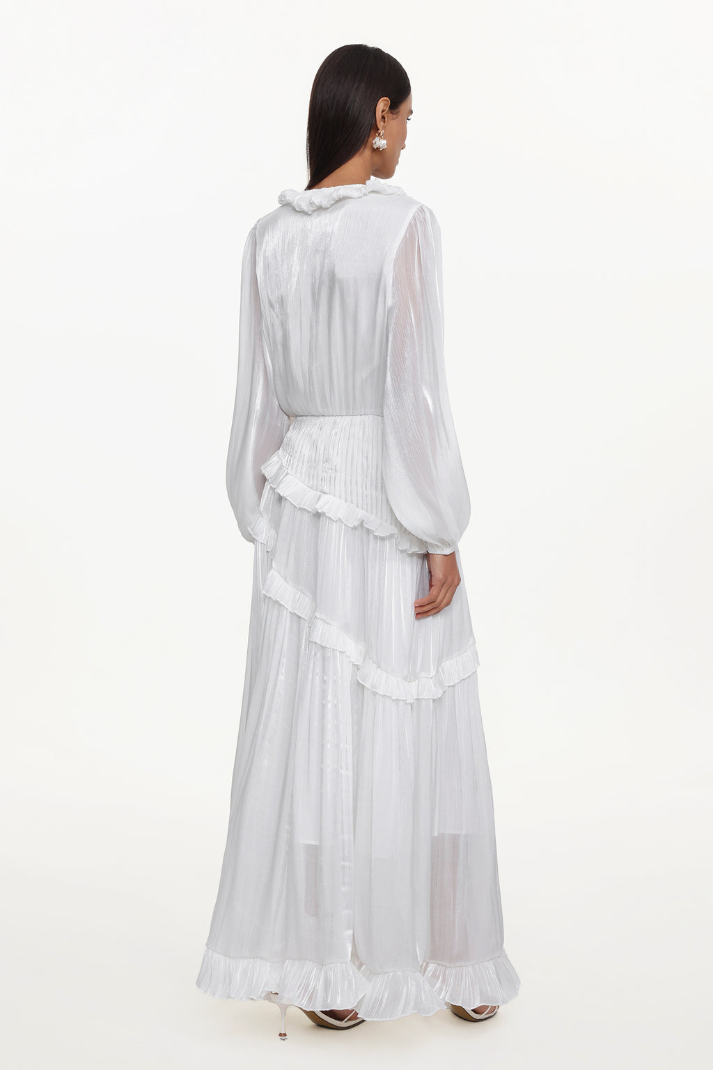 Hlasa Resort Flowy Long Sleeve Ruffle Woven Maxi Dress	