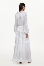 Hlasa Resort Flowy Long Sleeve Ruffle Woven Maxi Dress	