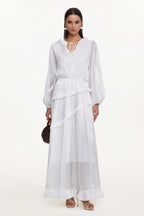 Hlasa Resort Flowy Long Sleeve Ruffle Woven Maxi Dress	