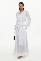 Hlasa Resort Flowy Long Sleeve Ruffle Woven Maxi Dress	